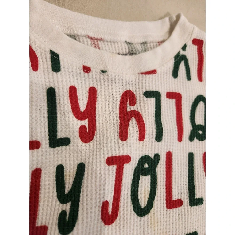 Carters Toddler 3T Holly Jolly Christmas Thermal Pajama Set Red Green White 2PC